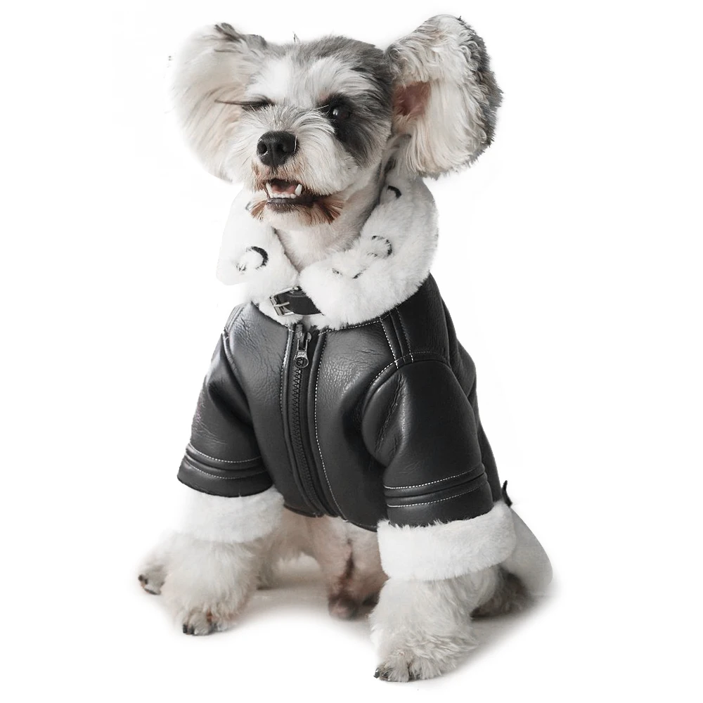 

Soft Lapels Faux Fur Coat Black Thickened Warm Coats Dog Jackets For Puppies Teddy French Bulldog