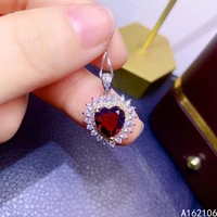 fine jewelry 925 pure silver inlaid natural garnet girl luxury trendy heart chinese style gem pendant necklace support detection