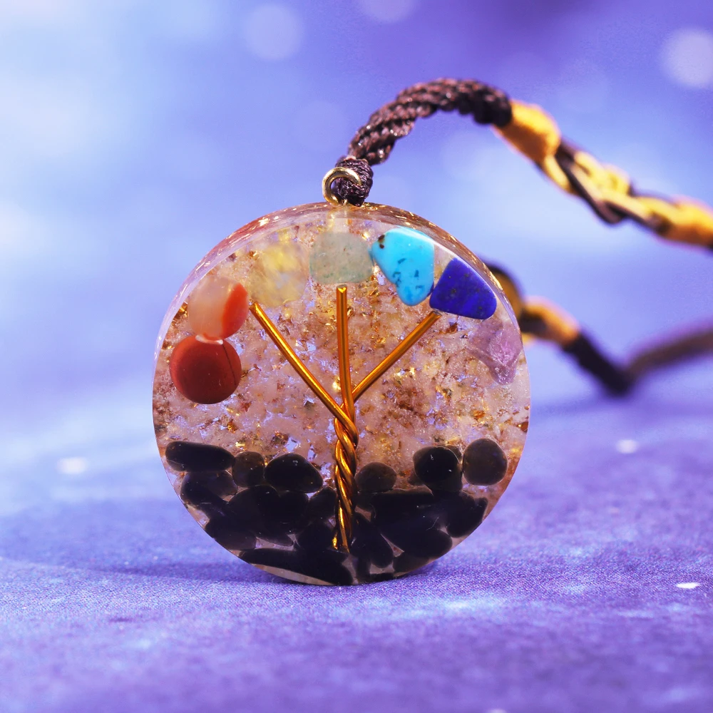 

Tree Of Life Orgone Pendant Luminous Rainbow Crystal Chakra Reiki Healing Energy Generator Emf Radiation Protection Necklace