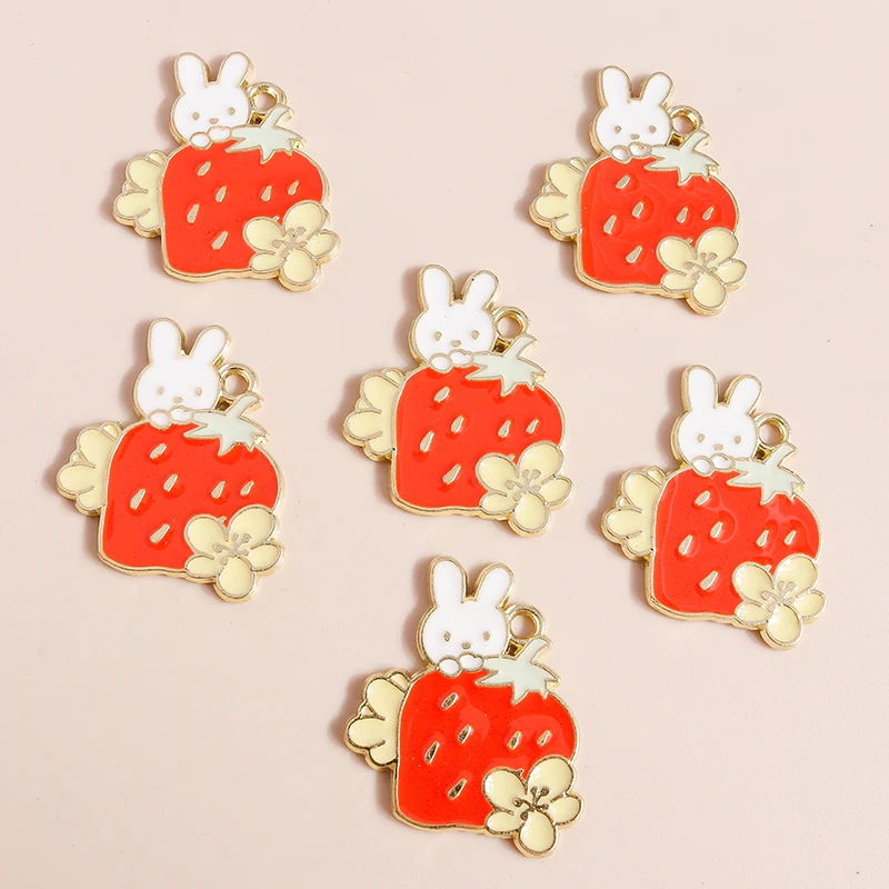 

10pcs 21*26mm Cartoon Little Rabbit Strawberry Chams for Jewelry Making Diy Accessories Animal Fruit Pendant Necklace Earrings
