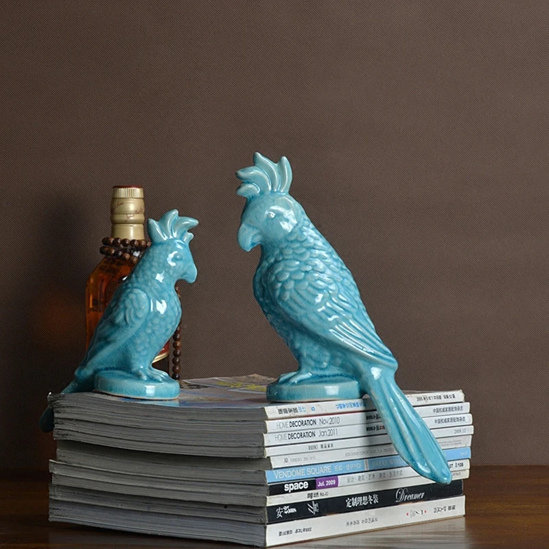 

Blue Ceramic Creative Parrot Statue Home Decor Crafts Room Decoration Birds Porcelain Animal Figurines Wedding Decor Gifts