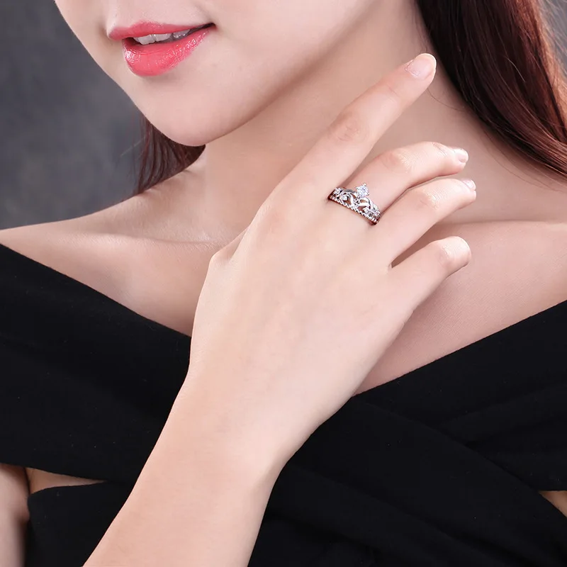 Модное кольцо на палец в виде короны принцессы из серебра 925 пробы с цирконом