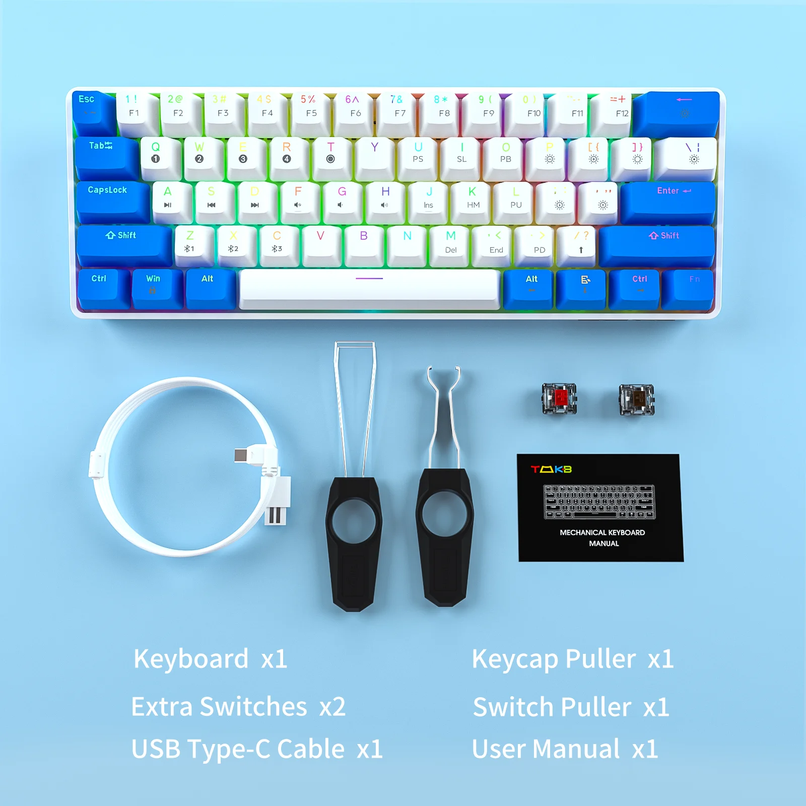 Механическая игровая мини-клавиатура TMKB GK61 Bluetooth 5.1 Type-C RGB популярная