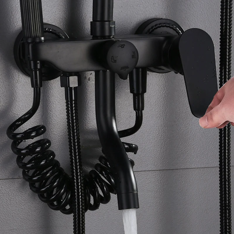 Набор для душа с Черной головкой смесители ванной комнаты настенный круглый