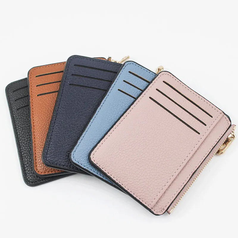 

Men/Women Mini ID Card Holders Business Credit Card Holder PU Leather Slim Bank Card Case Organizer Wallet Zipper Unisex