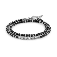 runda fashion men and women beaded bracelet black natural stone stainless steel jewelry handmade couple holiday gifts