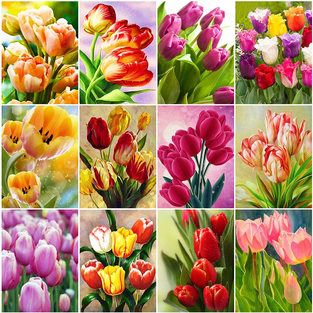 

5D DIY Round Full Diamond Painting Tulips Flower Diamond Embroidery Full Square Round Drill Cross Stitch Mosaic Sale Home Decor