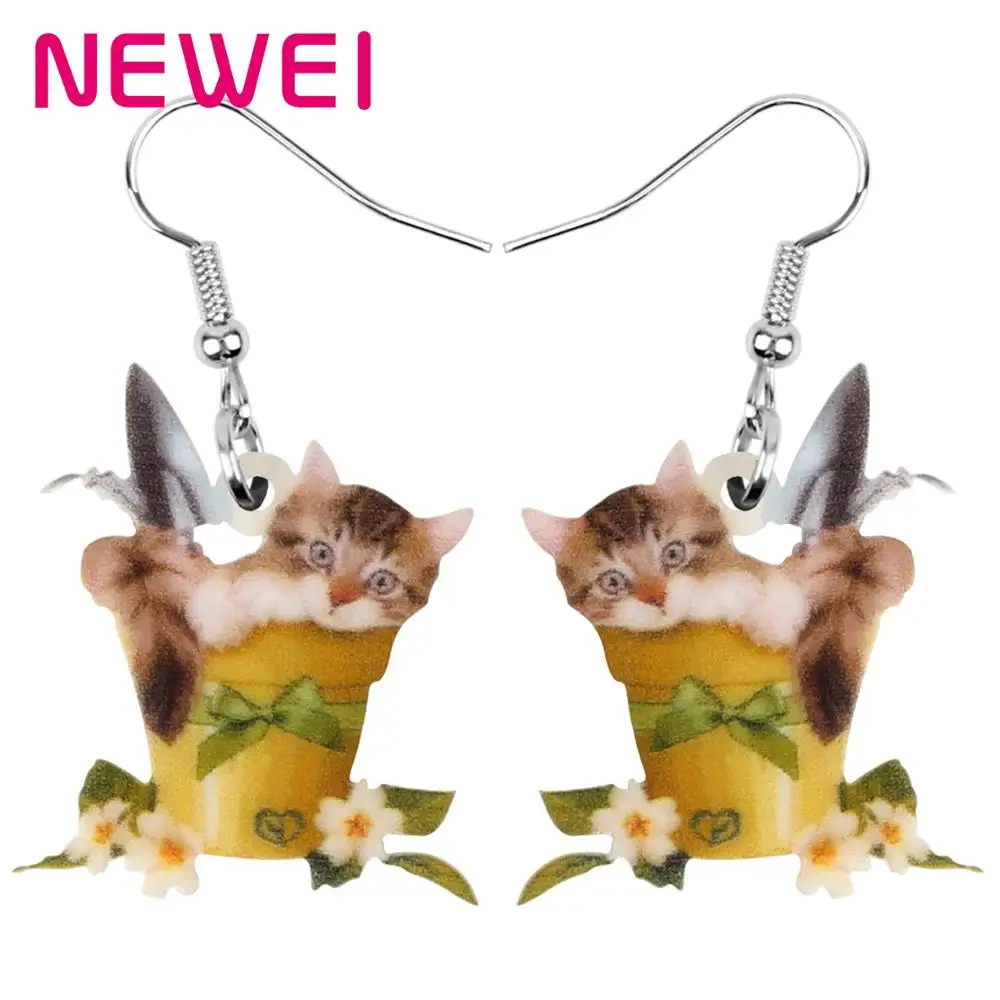 

NEWEI Acrylic Norwegian Forest Cat Earrings Animal Drop Dangle Jewelry Accessory For Women Girl Kid Lovers Charm Decoration Gift