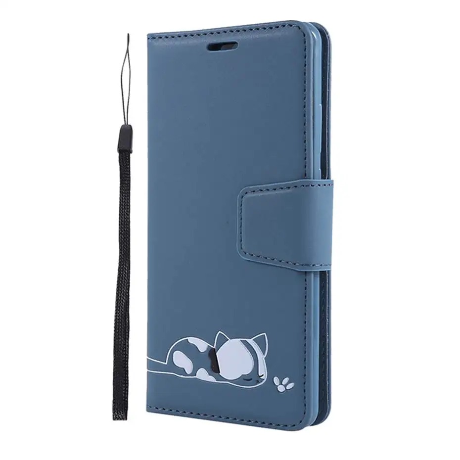 DarkBlue Кожаный чехол с откидной крышкой для samsung Galaxy S10 E S9 J4 J6 A7 A6 плюс A10 A20 E A30 A40 A50 A70 милый кошелек с котами чехол для телефона - Цвет: DarkBlue