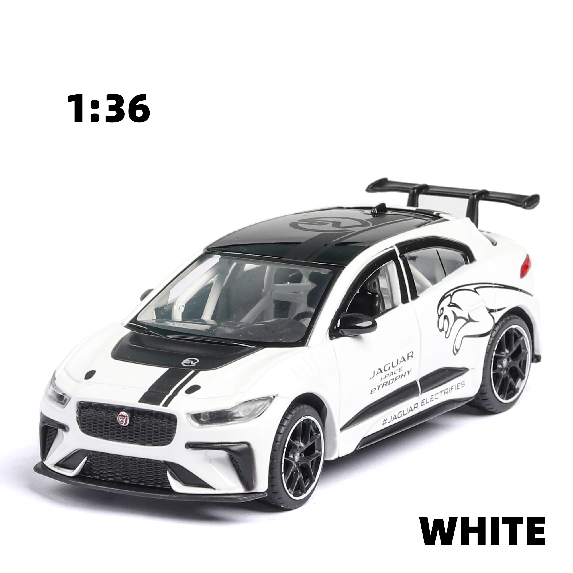 White no box Новинка, 1:36, JAGUAR, I-PACE, литые под давлением, игрушечный автомобиль, оттягивающийся назад, Спортивная модель автомобиля, Супер гоночный подъемный хвост для детей, игрушечный автомобиль из сплава - Цвет: White no box
