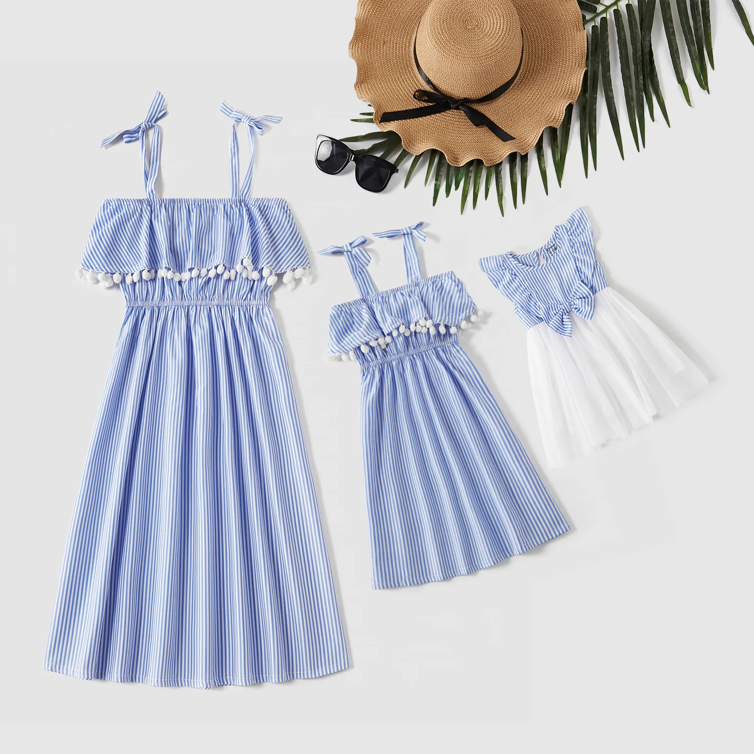 

PatPat 2021 New Arrival Striped Ruffle Off-shoulder Dresses for Mommy and Me