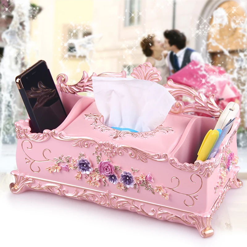 

Tissue Boxes Exquisite Hotel Carved Rectangular Car Resin Tissue Box Office Decoration Home Desktop Napkin Holder