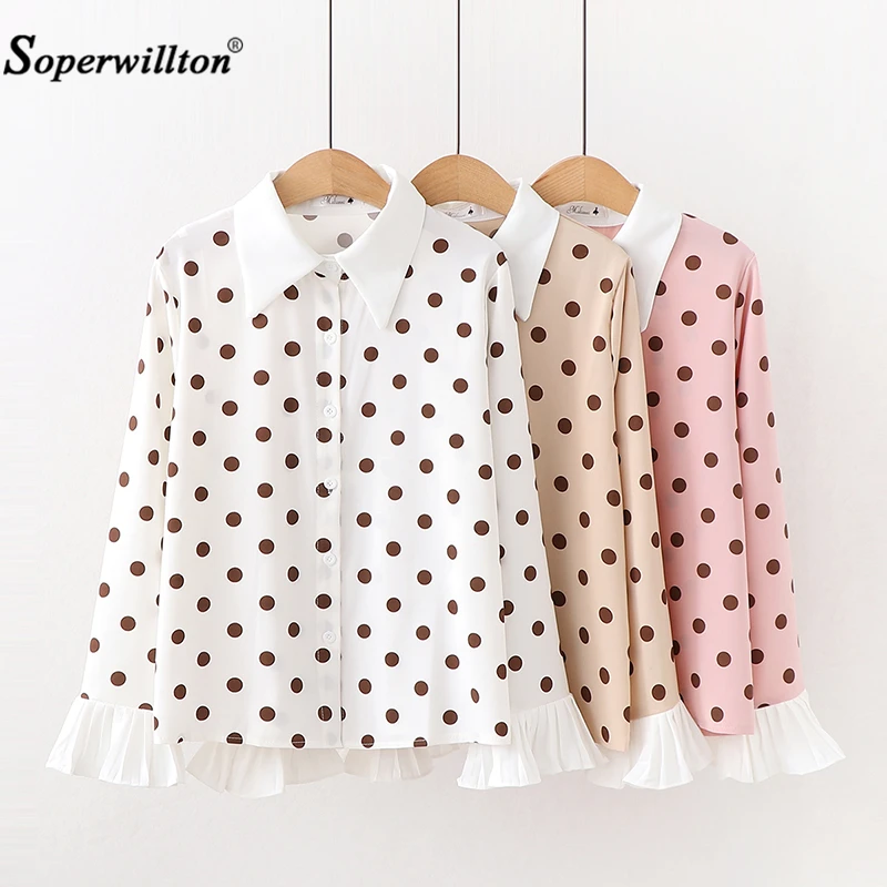 Женские топы Soperwillton блузки 2019 осенняя модная блузка в горошек с длинным рукавом