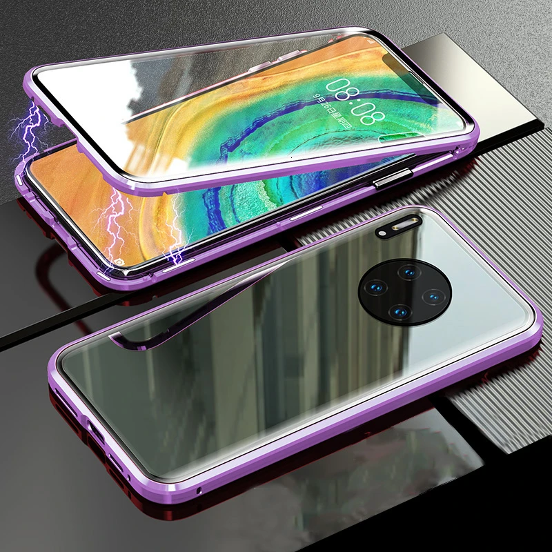 360 магнитный металлический бампер чехол для телефона huawei mate 10 20 30 Pro P30 P20 Pro Lite y9 Чехол двусторонний закаленное стекло