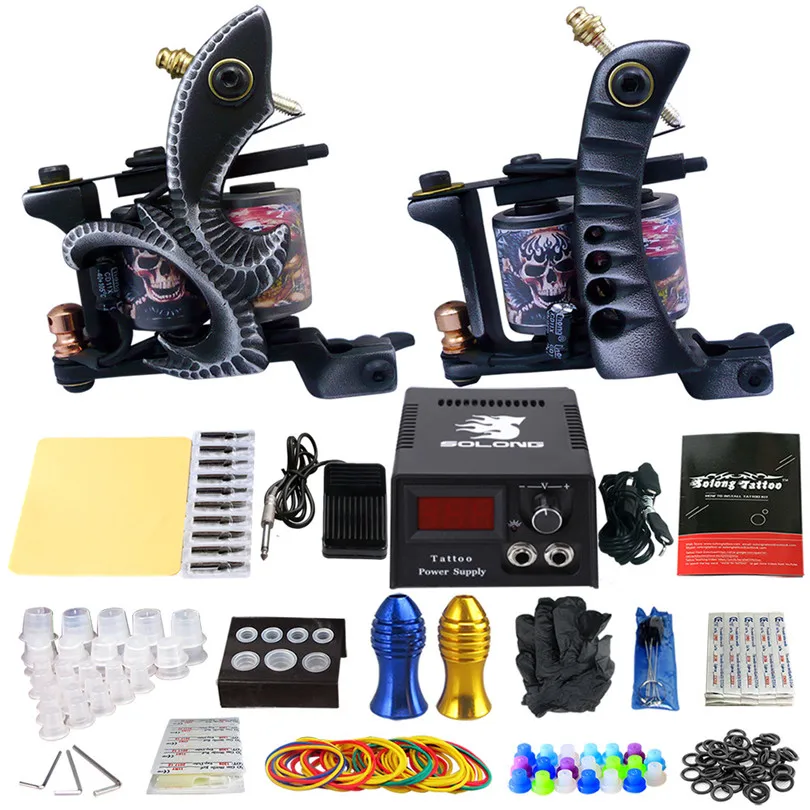 Полный комплект татуировки 2 Профессиональная катушка тату машина Лейнер орудия