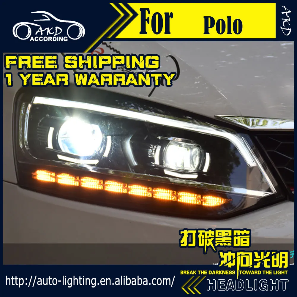 

AKD автостайлинг фара для VW Polo светодиодный ная фара 2011-2017 Новинка Polo DRL H7 D2H Hid опция ангельский глаз биксеноновый луч