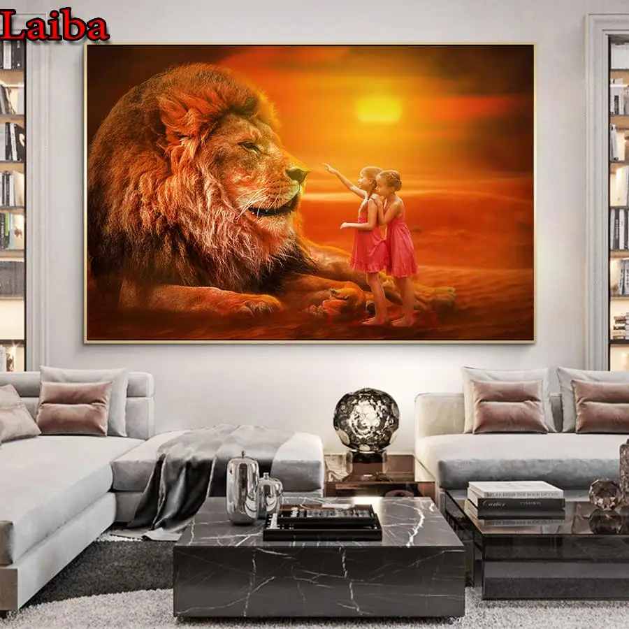 

Twins With Lions African lion Art diamond painting 3d picture rhinestone embroidery diamond mosaic 5d cross stitch Fabulous art,
