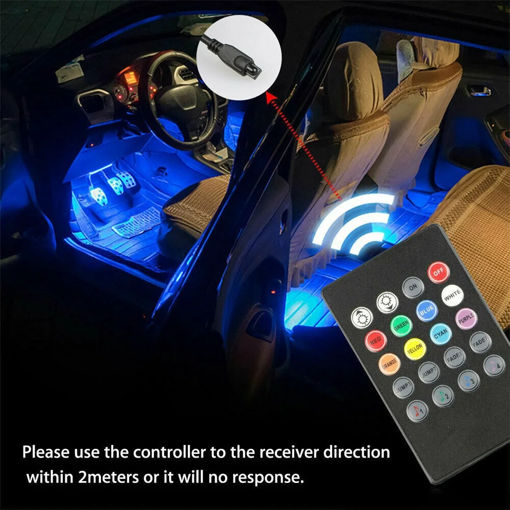 

Светодиодная лента RGB для салона автомобиля, декоративная неоновая музыкальная лампа