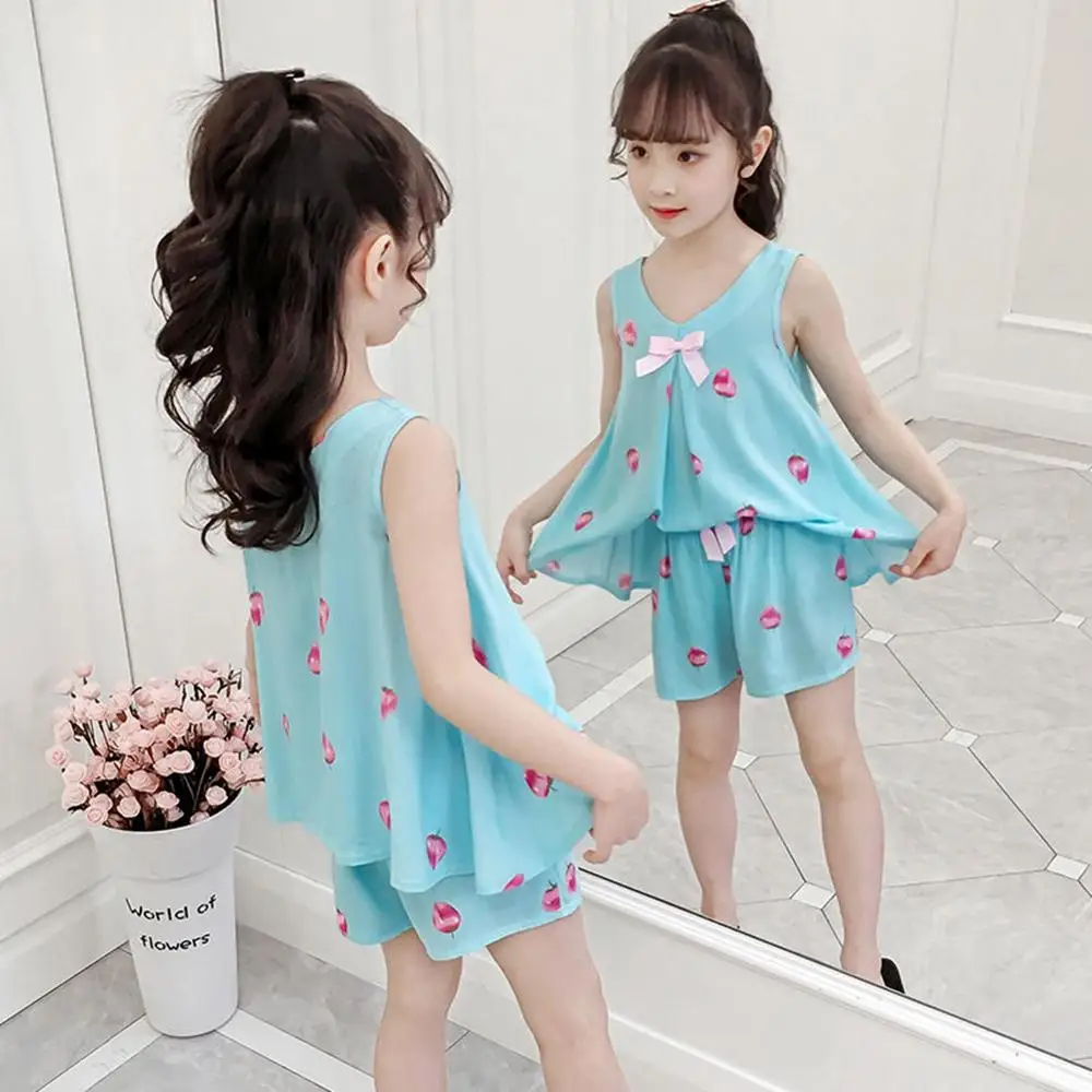 Женские детские пижамы для девочек летняя детская одежда сна 2 шт. хлопковые с