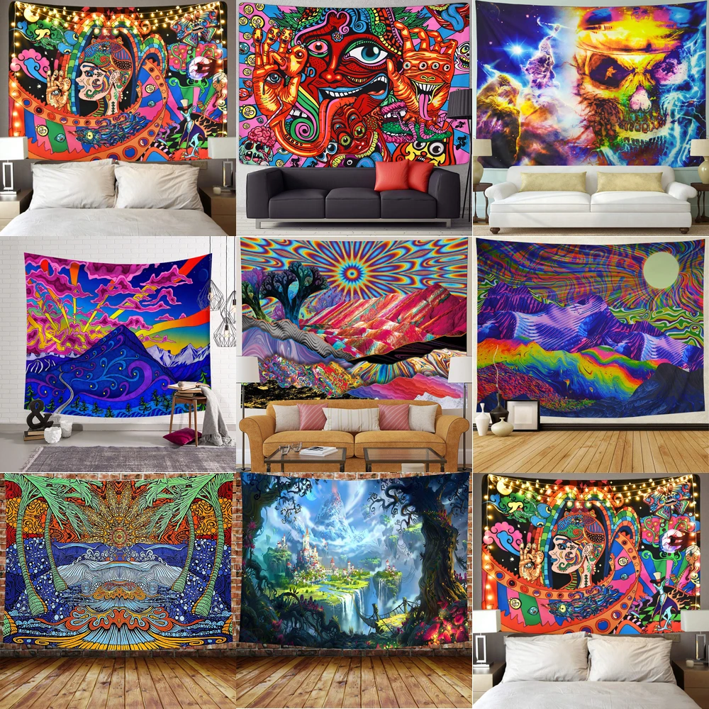 Модный психоделический Гобелен Мандала хиппи комнатное настенное одеяло