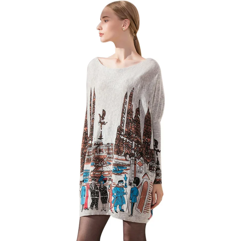 

turtleneck sweaters christmas women's mordern city floral casual ladies pullover knitwear long 2019 autumn winter free ship