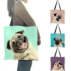 Сумочка-тоут женская с 3D-принтом собаки, персонализированная мягкая Льняная сумка на плечо розового и фиолетового цветов для колледжа и девушек