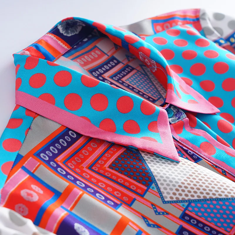 Spring Vintage Summer 100% Real Silk Women's Shirt Elegant Dot Print Long Sleeve Blouse and Tops Women Blusas 2020 6462 | Женская