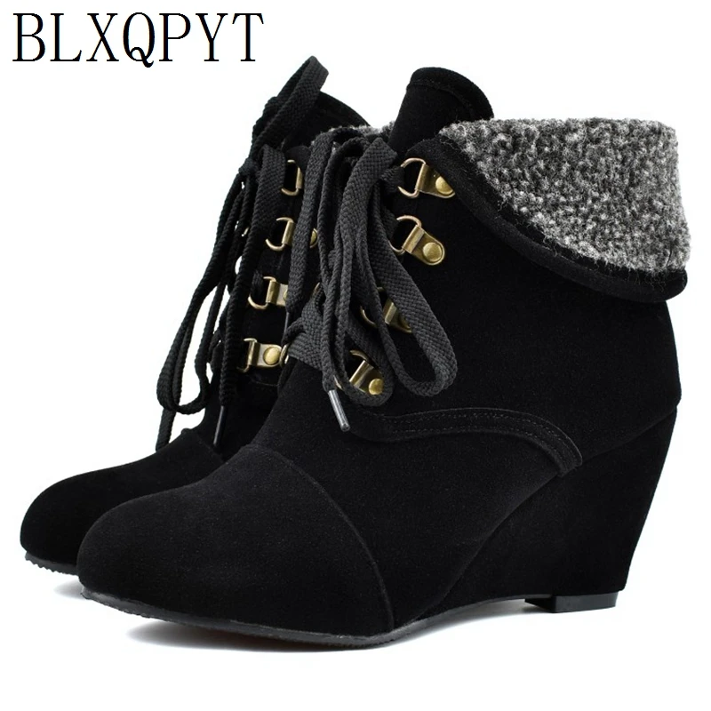 BLXQPYT New Big Size 34-48 wedges High Heels Warm Winter boots Women 2019 western platform Vintage Ankle Boots Shoes Woman172-3 | Обувь