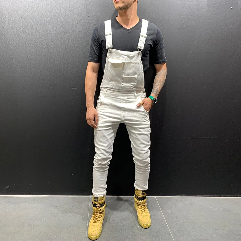 Denim Overalls Men Slim Skinny Jumpsuit man
