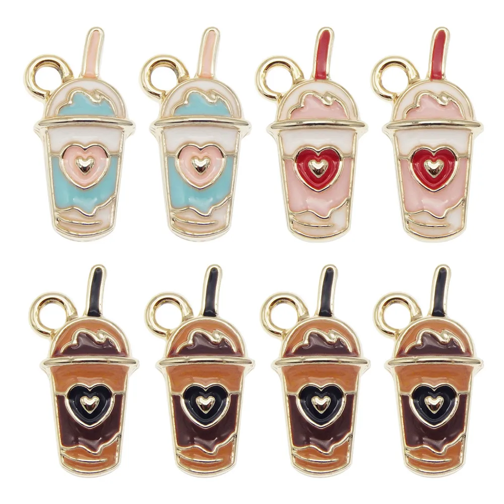 

Julie Wang 12pcs Alloy Enamel Juice Bottle Donut Charms Drink Foods Pendant For Women Bracelet Earrings Jewelry Making Accessory