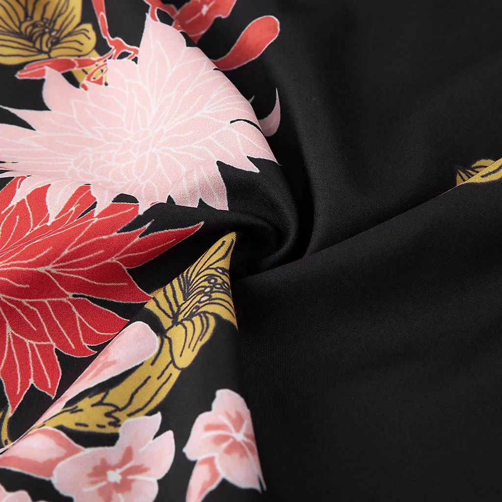 Модные женские мини платья повседневные большие размеры круглый вырез цветочный