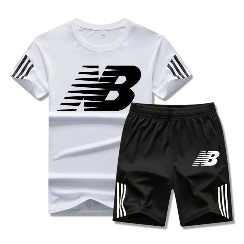 

2021 NBS Summer men'S tracksuit, ice silk breathable fashion casual jogging T-shirt + men's shorts pair suit