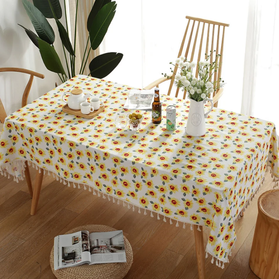 

Chinese Sunflower Printing Rectangular Tablecloth Cotton And Linen Tassel Wedding Party Home TV Cabinet Coffee Table Tablecloth