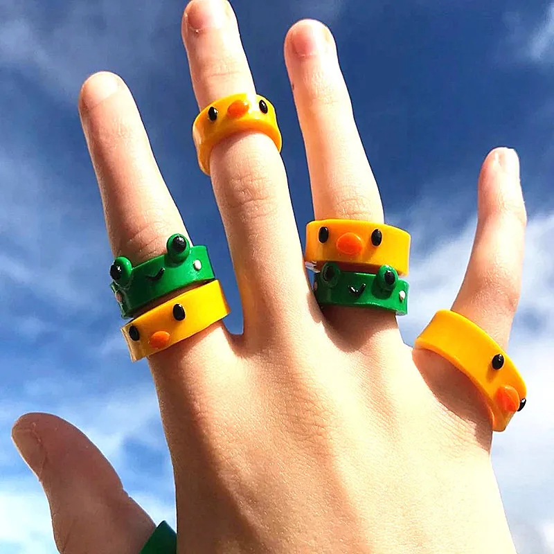 

NEW Cute Macaron Color Chick Frog Animal Rings Fashion Ladies Children Popular Jewelry Men's Gifts Resin Ring