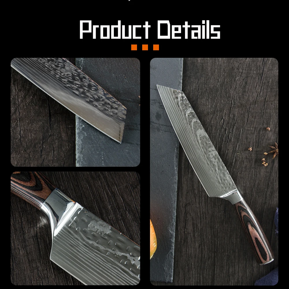

XYj Color Wood Handle 8 Inch Kitchen Chef Knife Japanese Cooking Beef Knife Slicing Shredding Tool Multiple Use Home Accessory