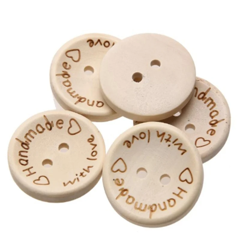 

50PCS/lot Natural Color Wooden Buttons Handmade Love Letter Wood Button Craft DIY Baby Apparel Accessories