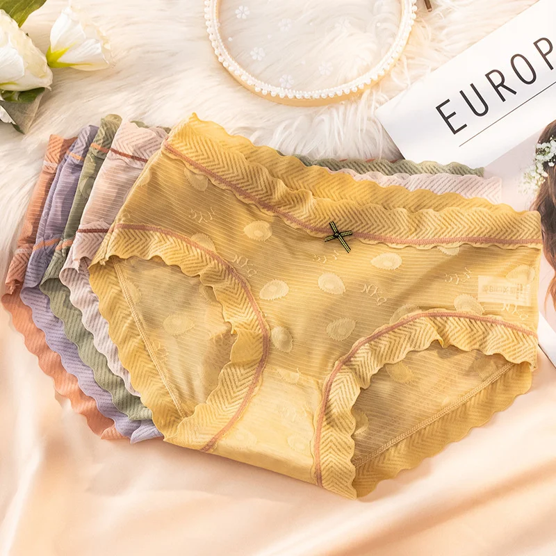 

Женские кружевные бесшовные трусики, простые жаккардовые Хлопковые женские трусики, бактериостатическое, дышащее и удобное нижнее белье