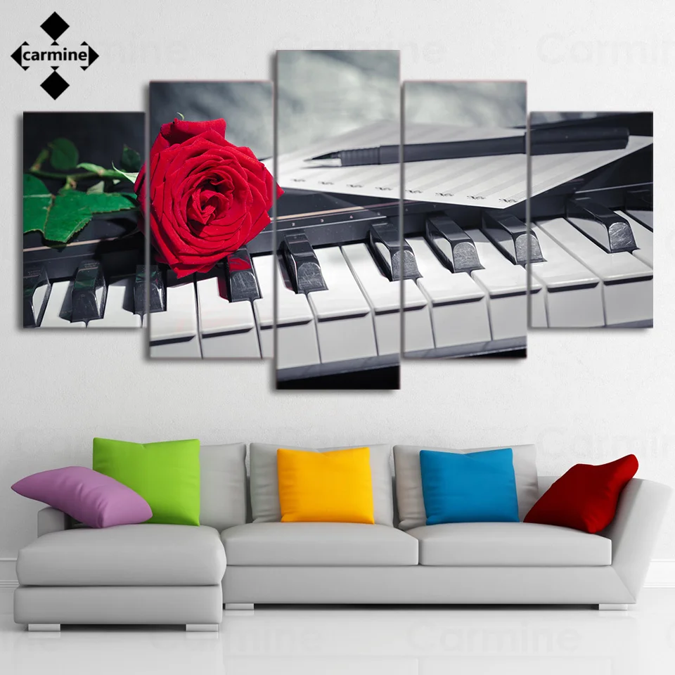 

Black and White Piano with Red Roses Canvas Picture Wall Art Painting 5 Pieces No Frame Poster and Print Modern Printing Picture