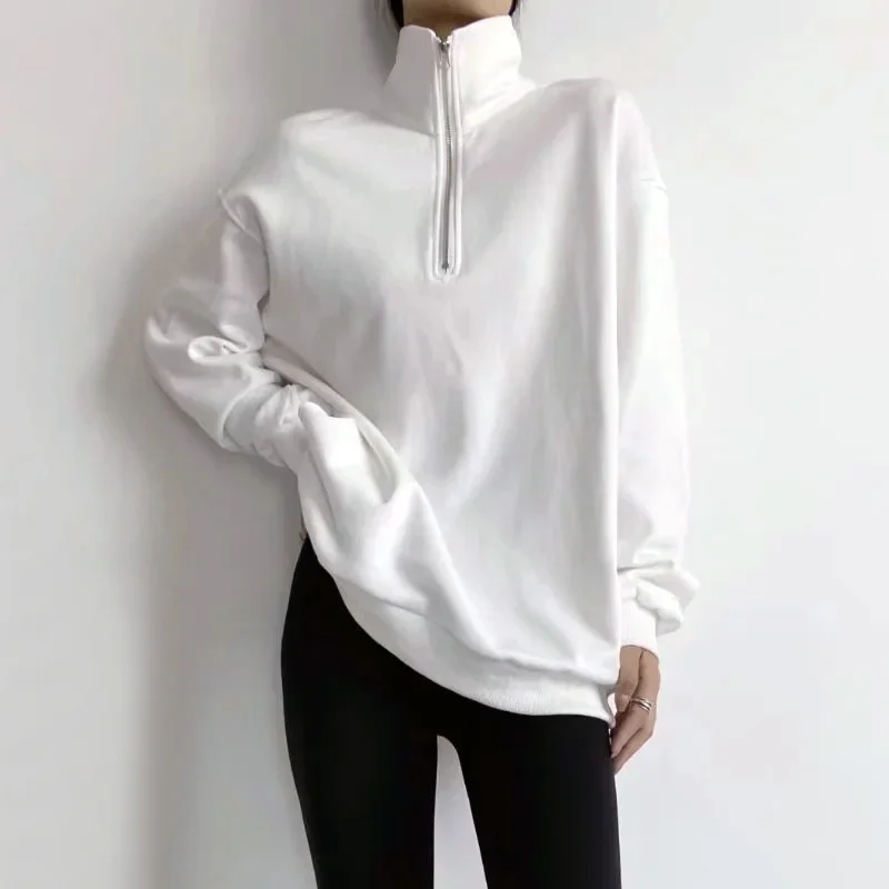 

WOMENGAGA Women High Neck Half Zip Oversized Sweatshirt Drop Shoulder Half Zip Sweatshirt OXZN