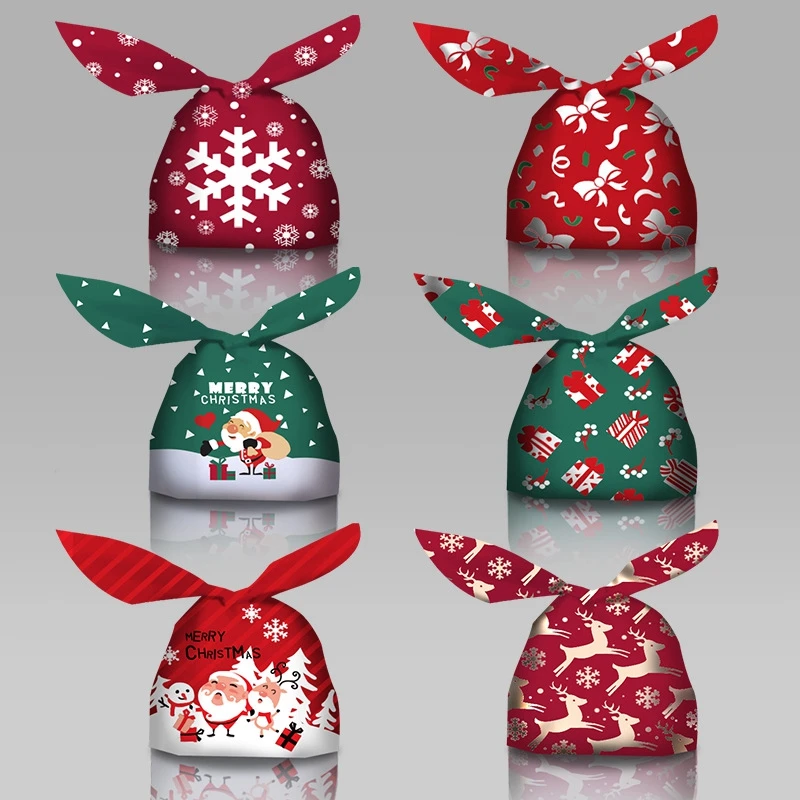 10pcs Santa Plastic Candy Gift Bag Snowflake Crisp Drawstring Bag Merry Christmas Decorations Home New Year 2021 Noel Presents