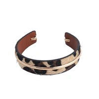 western jewelry cowhide hairy hide leopard leather open cuff bangles for women