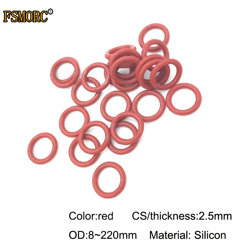 2 5 мм Толщина красные силиконовые резиновое уплотнительное кольцо уплотнения OD8 ~