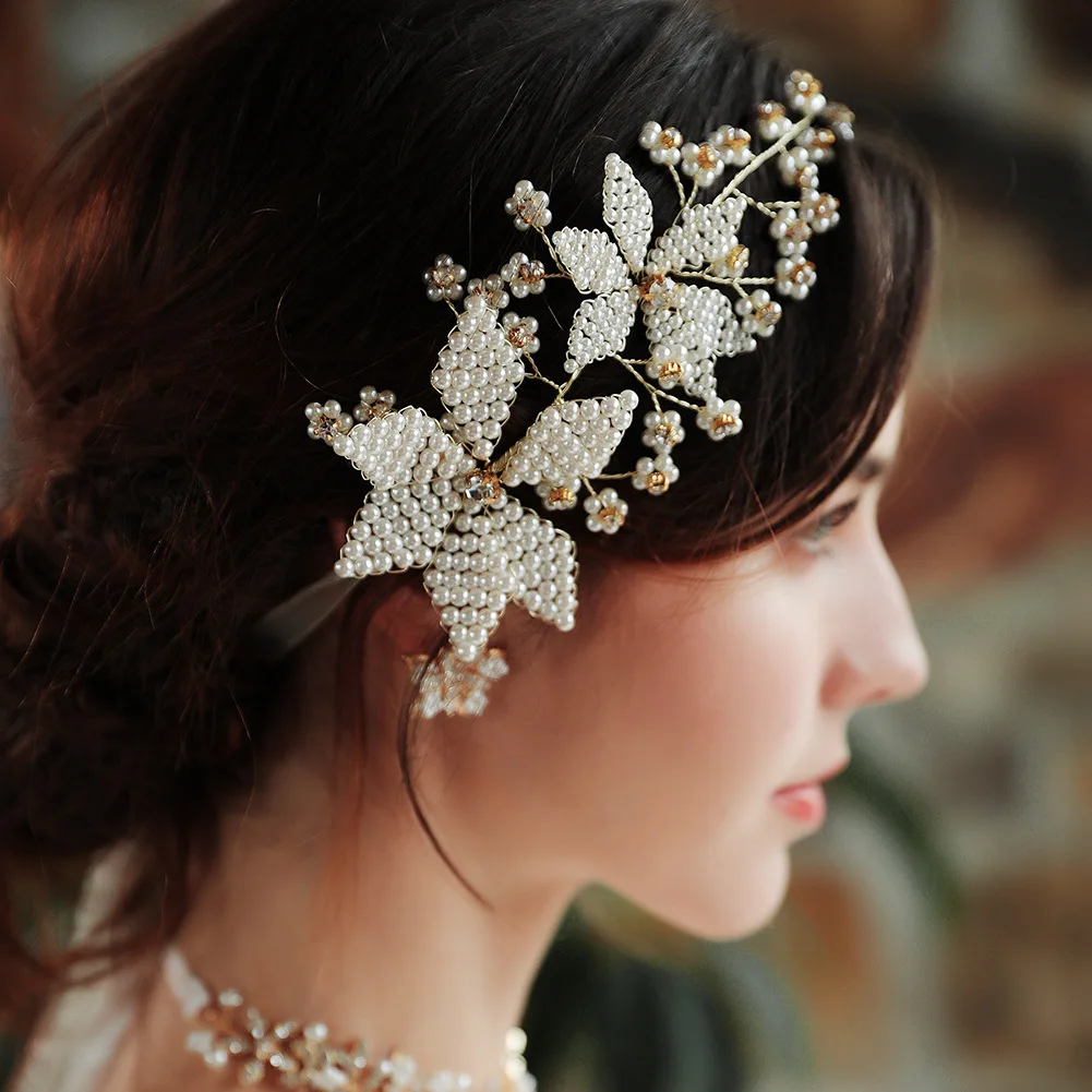 2019 Новые свадебные аксессуары для волос Тиара ручной оголовье с бисером цветок