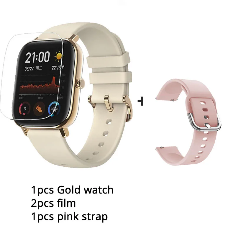 Gold N pink Новая глобальная версия Amazfit GTS Смарт-часы 1,6" AMOLED 5 ATM водонепроницаемый 14 дней Срок службы батареи 12 спортивных режимов Bluetooth часы - Цвет: Gold N pink