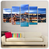 landscape castle teen overlooking prague nursery pictures dining print high quality canvas painting room decor 5 pieces wall art
