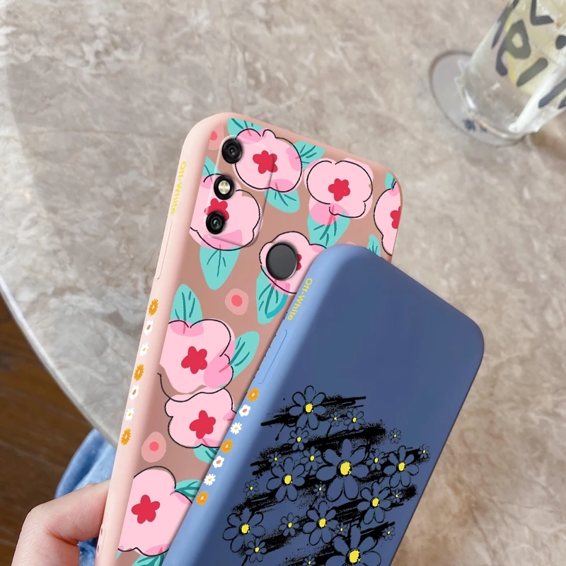 

For Honor 10 10i 10 lite v10 9 9a 9i 9 Lite casing with Vintage flower pattern Back Cover Anti falling silica gel case