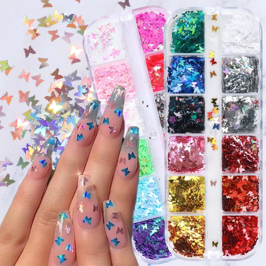 

Laser Holographic Butterfly Nail Glitter Gradient Sequin 3D Flake Gold Silver Glitter Gel Polish Manicure Nail Decoration SA1622