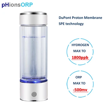 SPE/PEM Rich Hydrogen Water Generator Bottle H2 Ionizer 400ml Glass Cup Body Dupont PEM membrane Fast 3min Electrolysis Gift Box