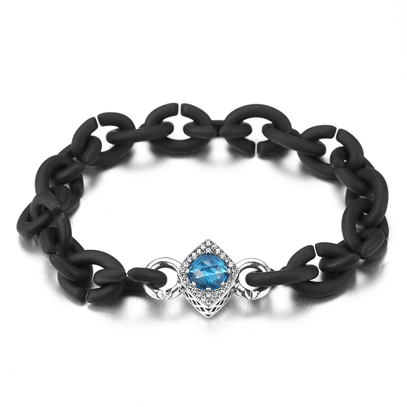 New Round Blue CZ Bead Simple for Women black Hard Rubber X Bracelets Bangles Party Gift Female Jewelry | Украшения и аксессуары
