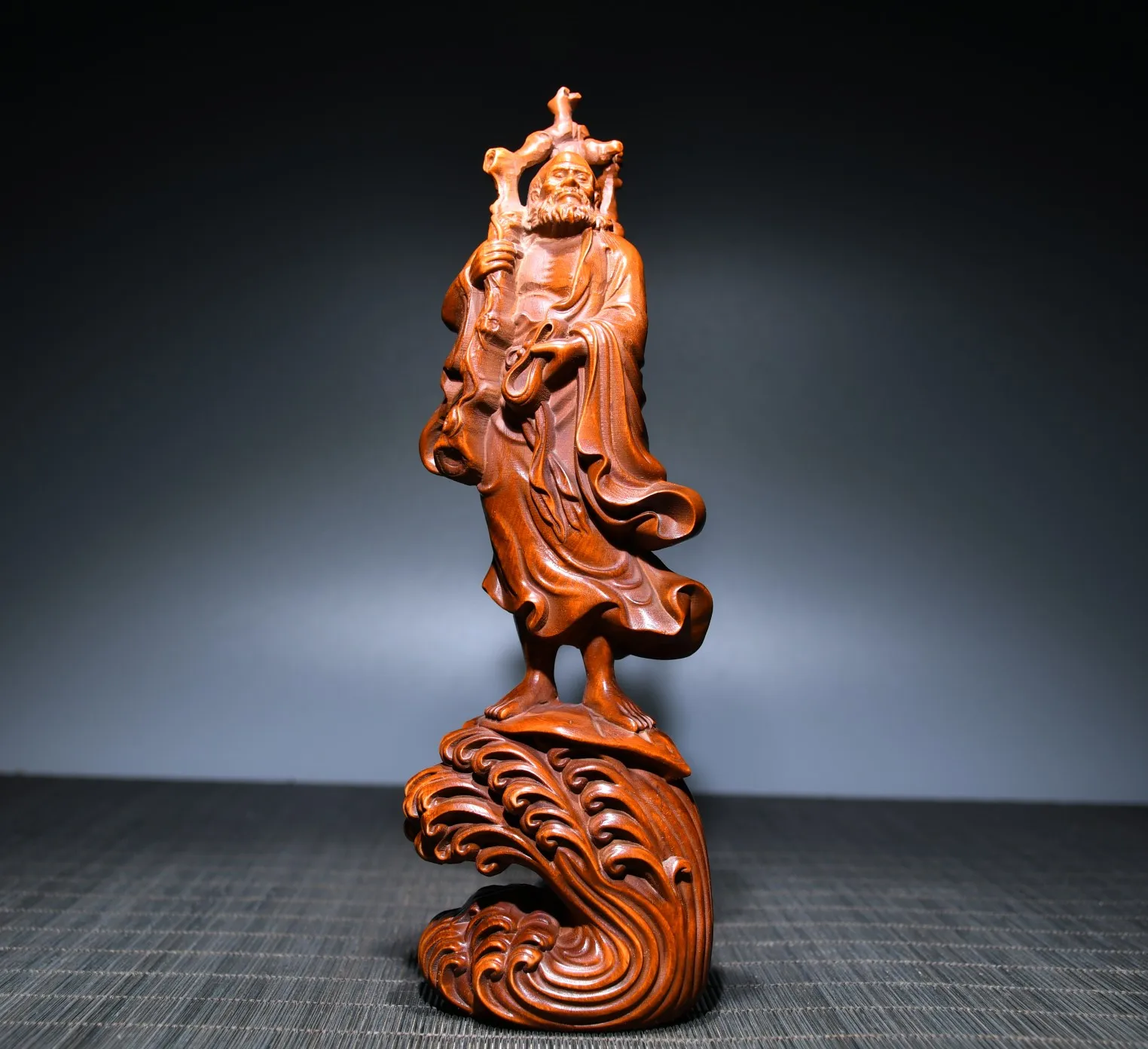 

8"Tibet Temple Collection Old Boxwood spray Dharma Buddha Statue Bodhidharma Standing Buddha office ornament town house